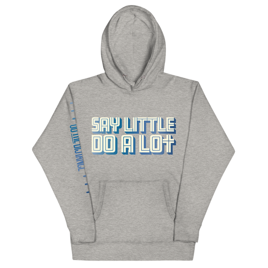 Say Little Do A Lot Premium Hoodie | Front view, heather grey color – Inspirational & Faith-Based Apparel