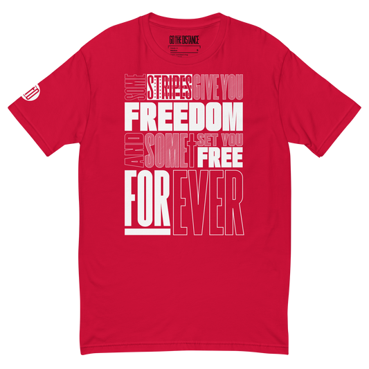 Stripes of Freedom T-Shirt | Front view, red color – Inspirational & Faith-Based Apparel