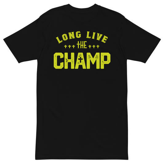 Long Live the Champ T-Shirt | Front view, black color – Inspirational & Faith-Based Apparel