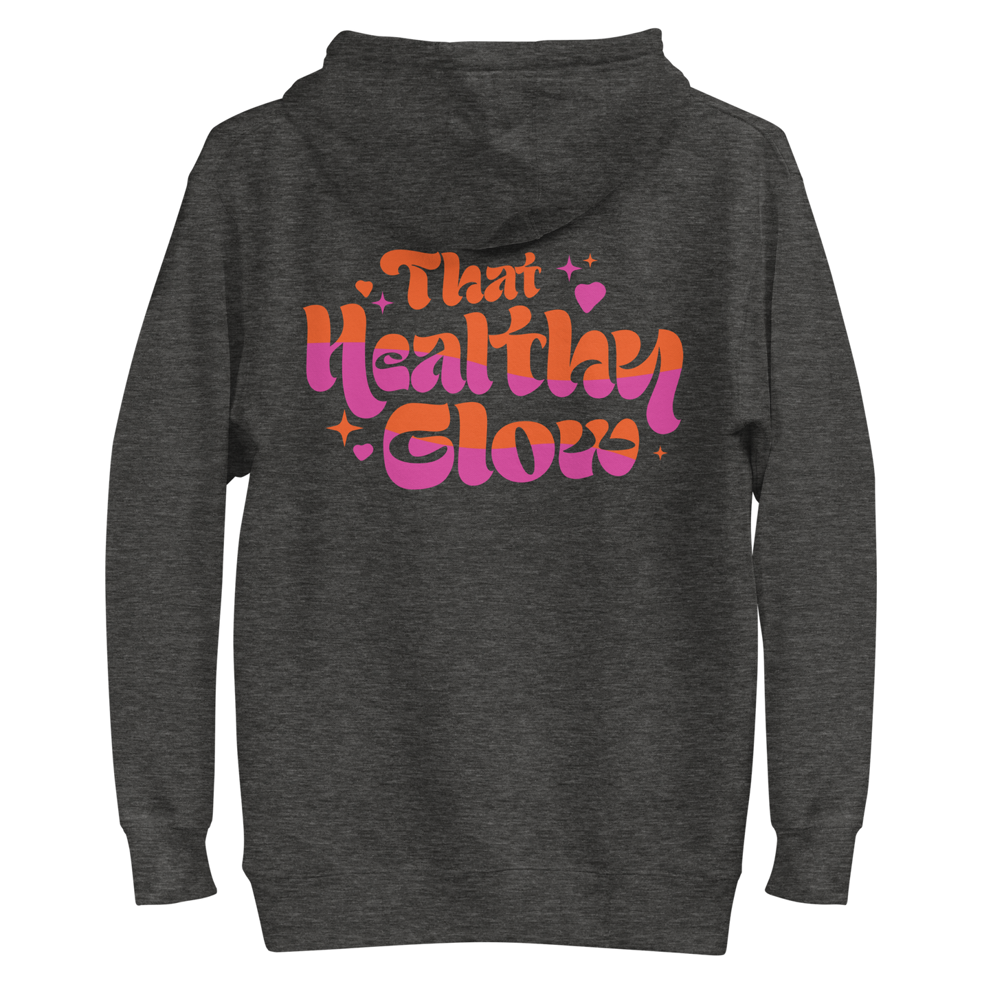 That Healthy Glow Premium Hoodie | Back view, dark heather gray color – Premium Cotton Wellness Apparel