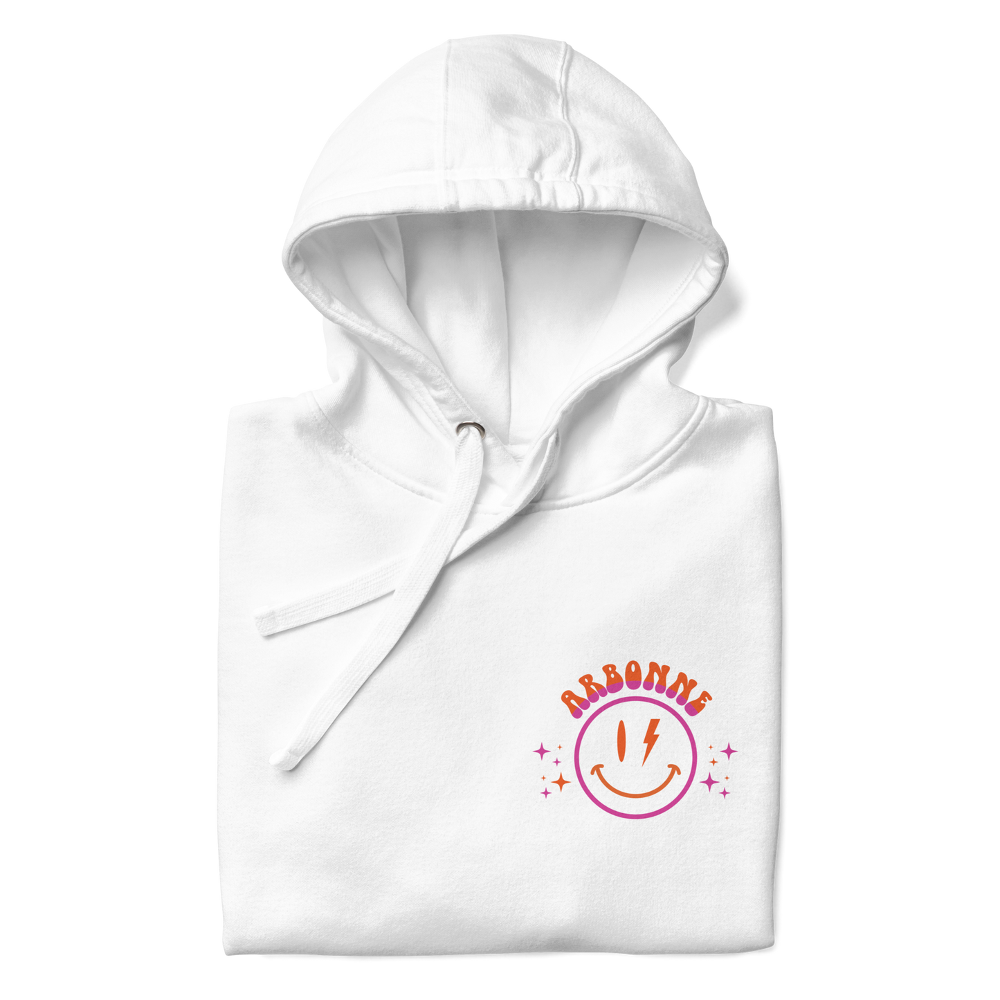 That Healthy Glow Premium Hoodie | Front folded view, white color – Premium Cotton Wellness Apparel