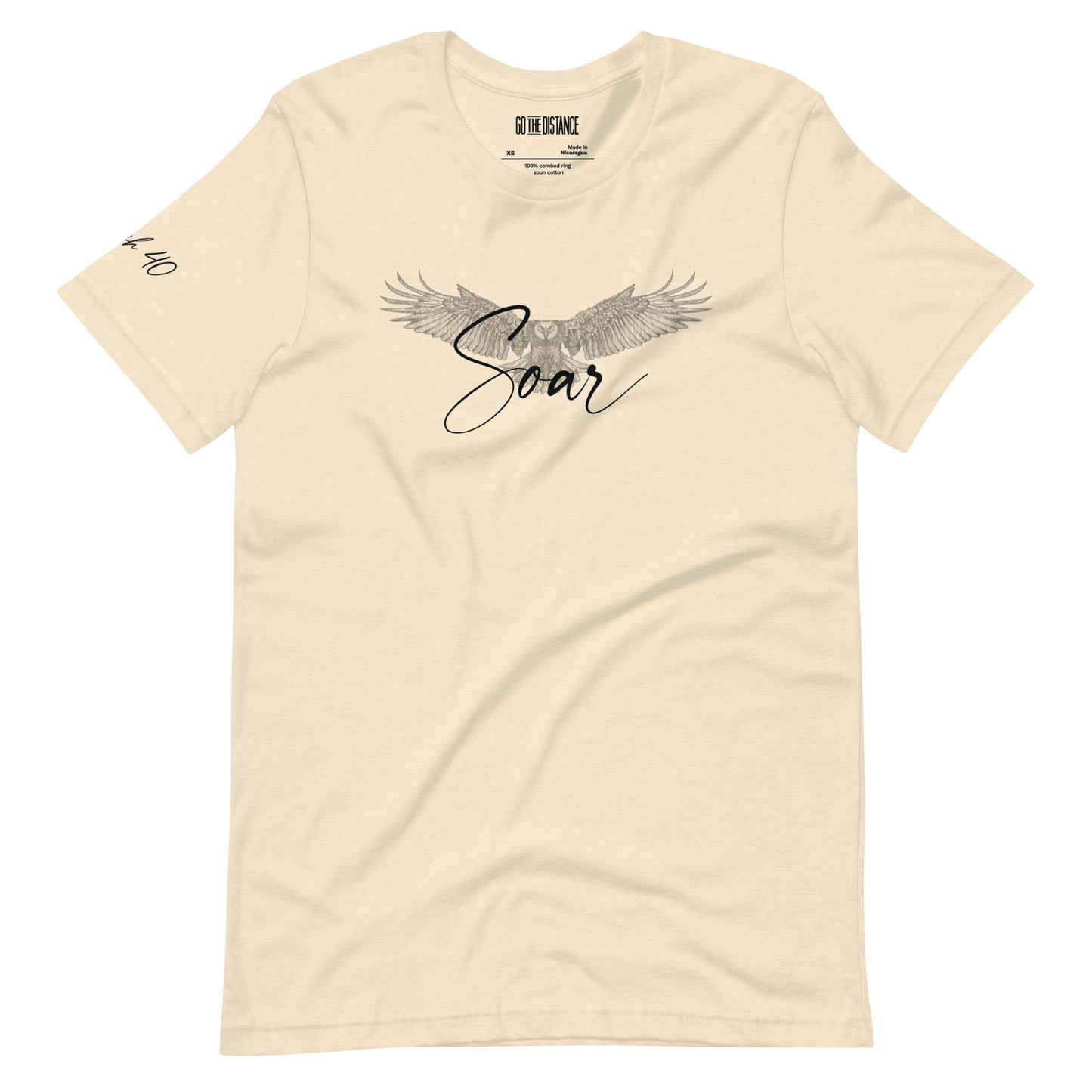Soar Lightweight Short Sleeve T-Shirt | Front view, beige cream color – Soft Comfortable Motivational Apparel