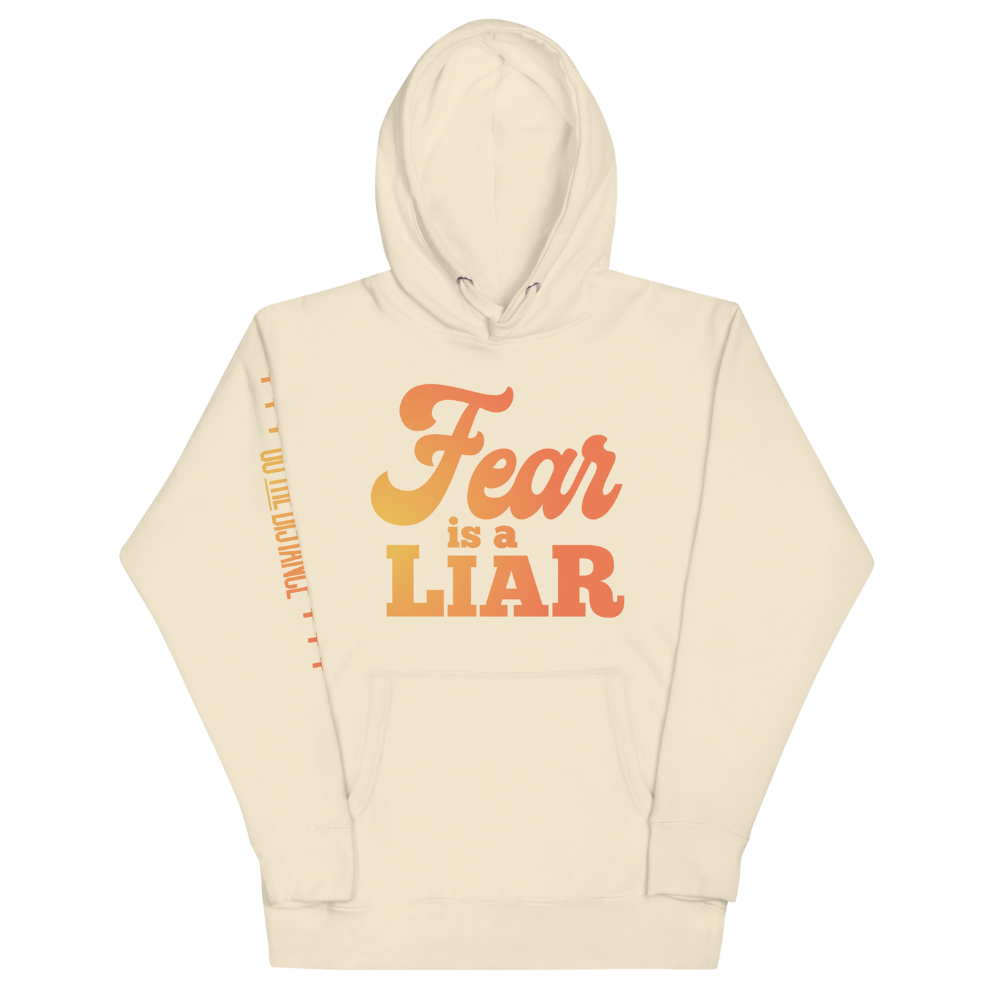 Fear Is A Liar Premium Hoodie | Front view, bone off white color – Inspirational & Faith-Based Apparel