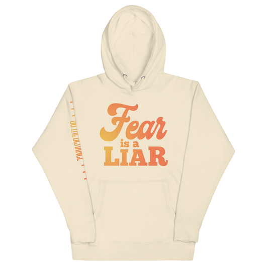 Fear Is A Liar Premium Hoodie | Front view, bone off white color – Inspirational & Faith-Based Apparel