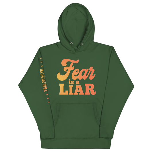 Fear Is A Liar Premium Hoodie | Front view, forest green color – Inspirational & Faith-Based Apparel