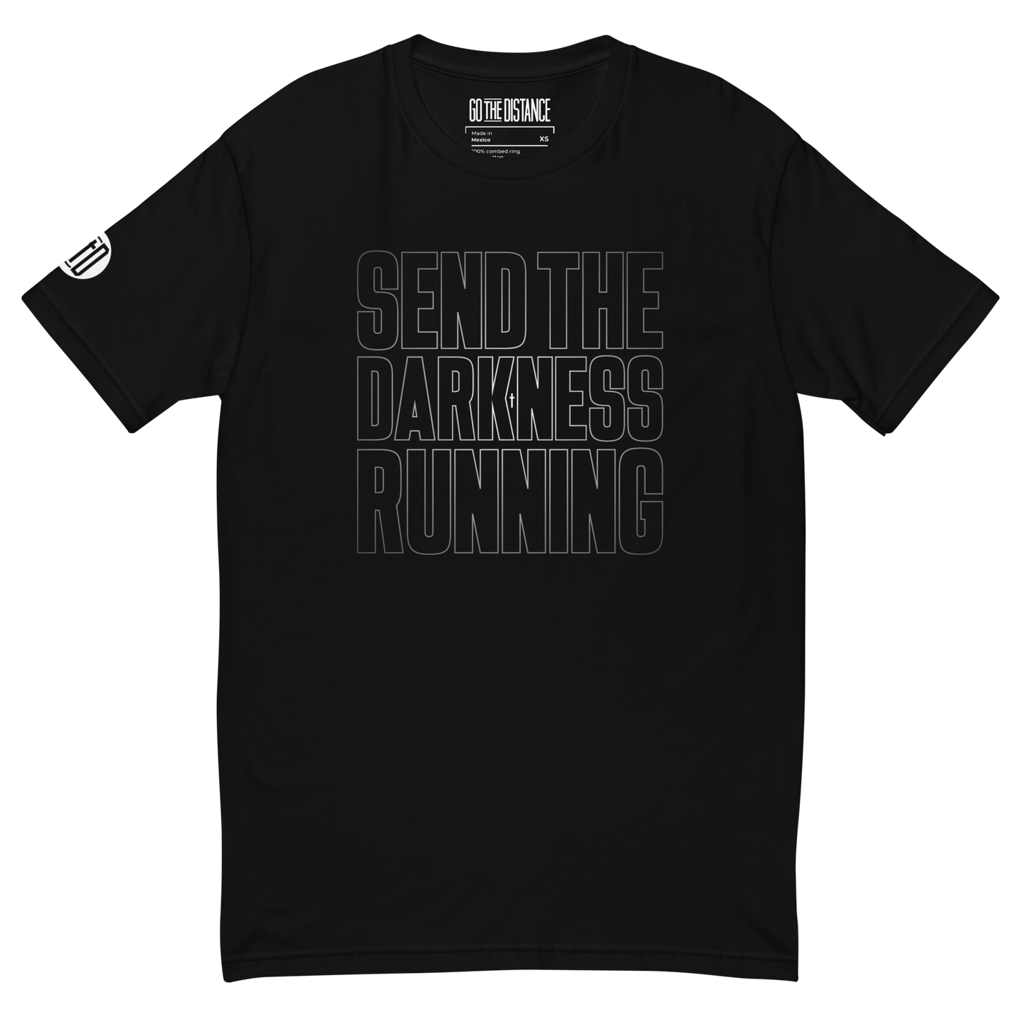 Send the Darkness Running tee black - bold faith declaration, 100% combed cotton