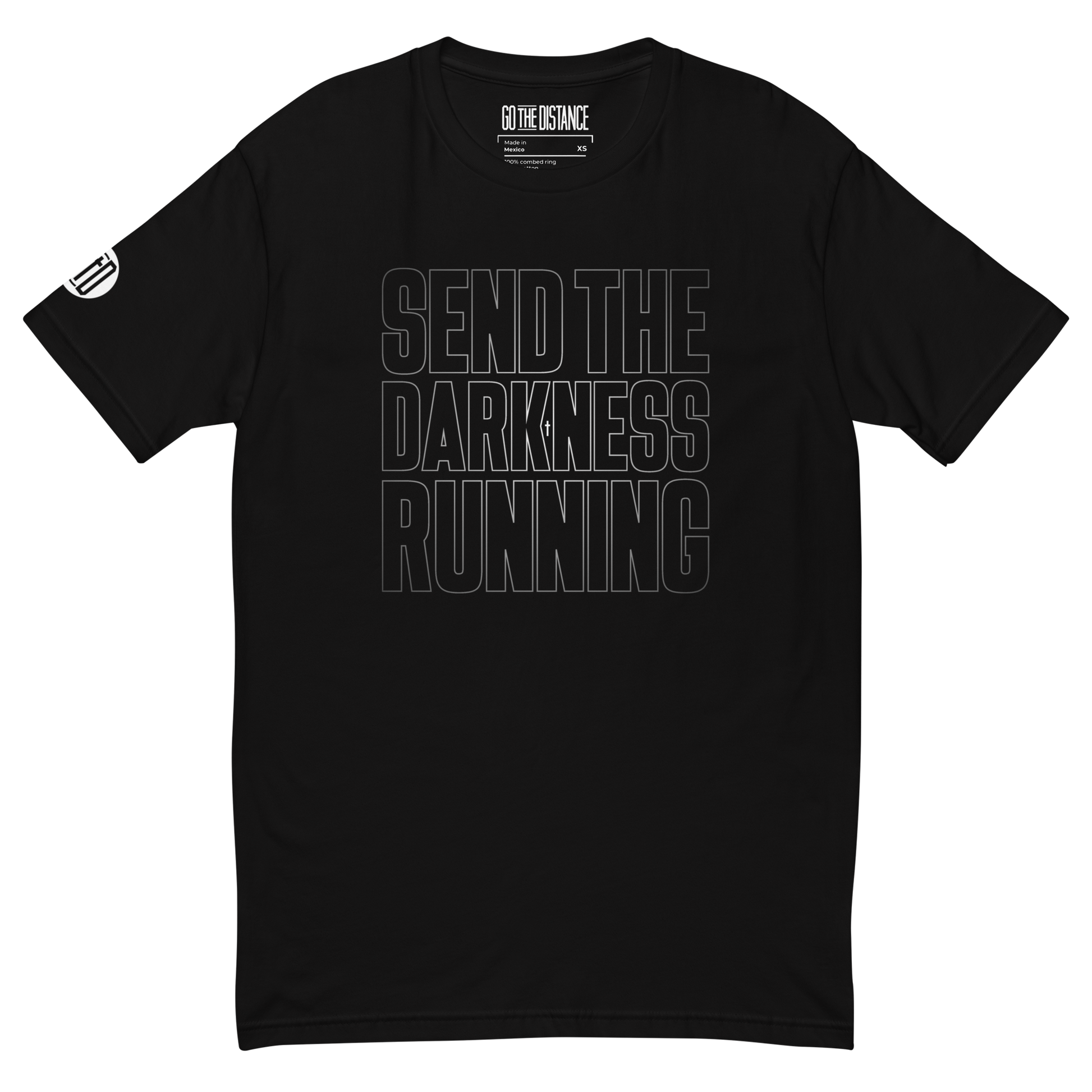 Send the Darkness Running tee black - bold faith declaration, 100% combed cotton