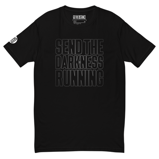Send the Darkness Running tee black - bold faith declaration, 100% combed cotton
