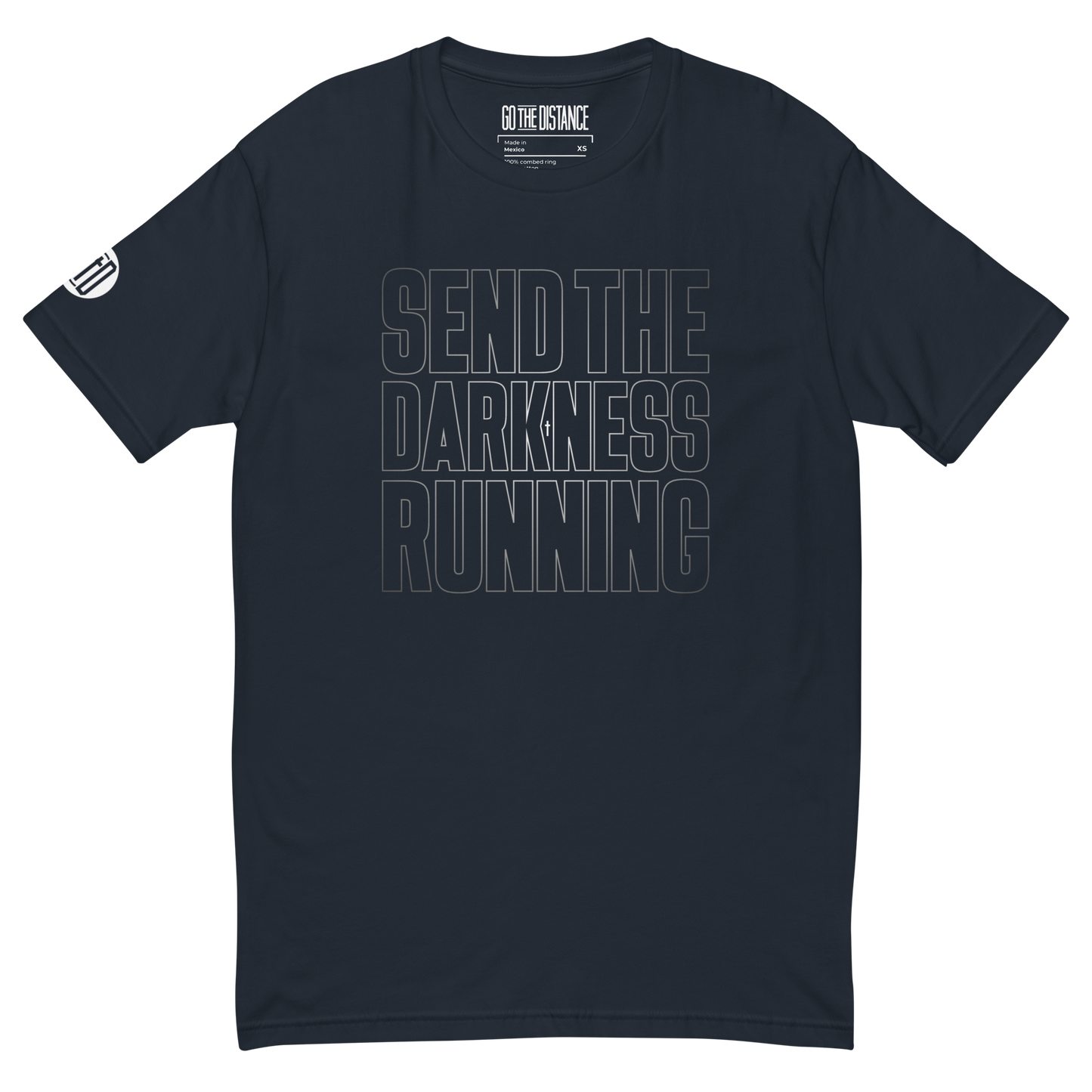 Send the Darkness Running tee midnight navy - bold faith declaration, 100% combed cotton