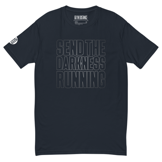 Send the Darkness Running tee midnight navy - bold faith declaration, 100% combed cotton