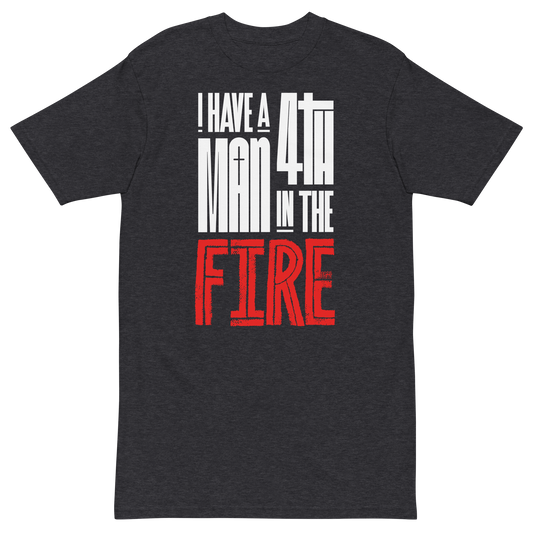 4th Man In The Fire T-Shirt | Front view, dark heather gray color – Inspirational & Faith-Based Apparel