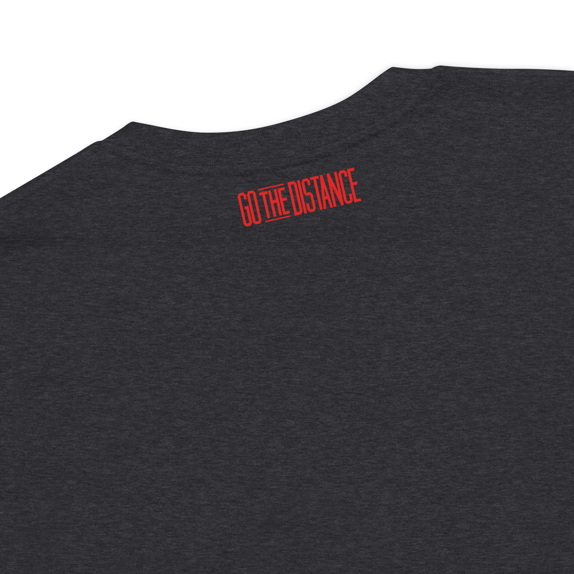 4th Man in the Fire T-Shirt | Back detail view, charcoal heather grey color – Inspirational & Faith-Based Apparel