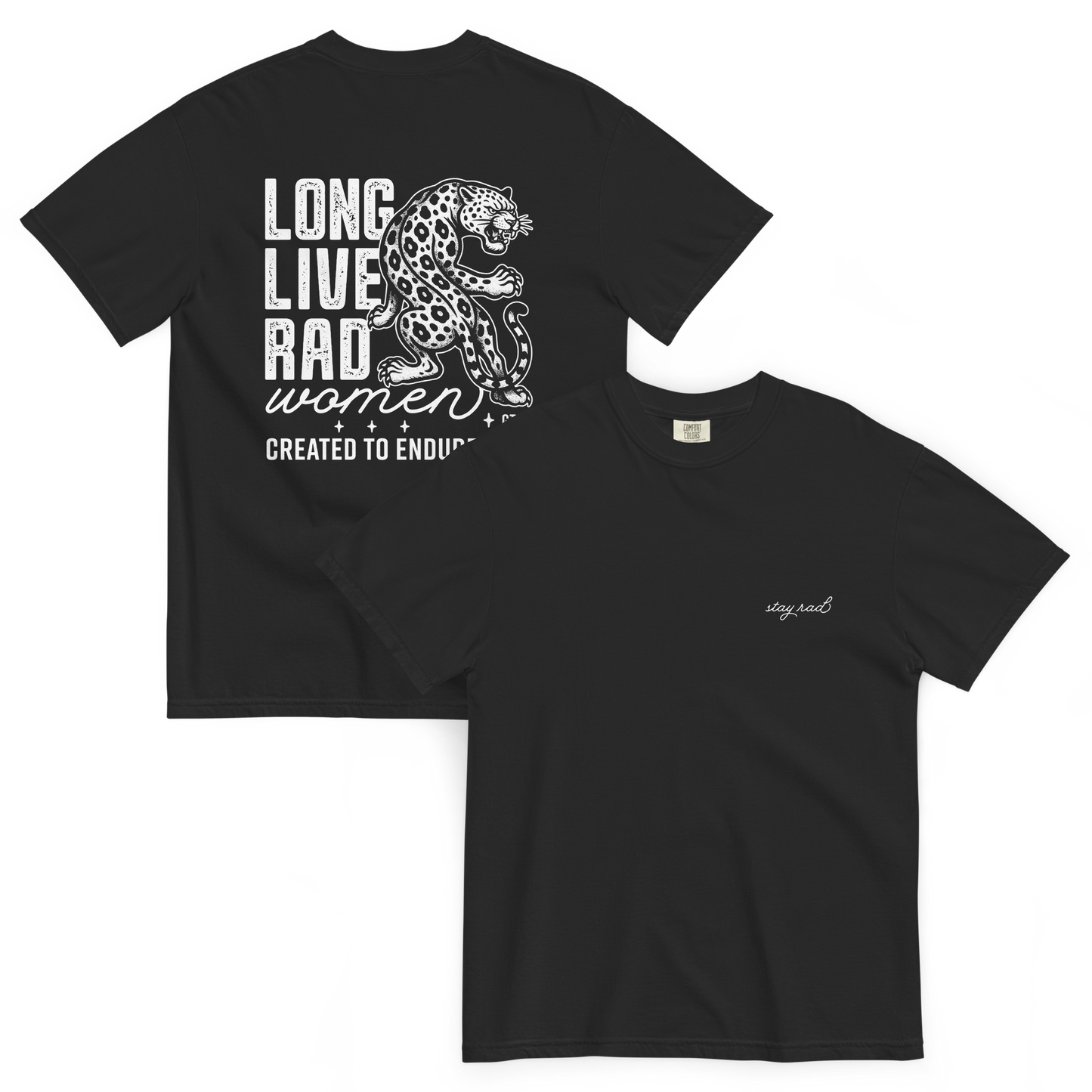 Long Live Rad Women tee leopard black front & back - GTC 2026, built to endure & thrive