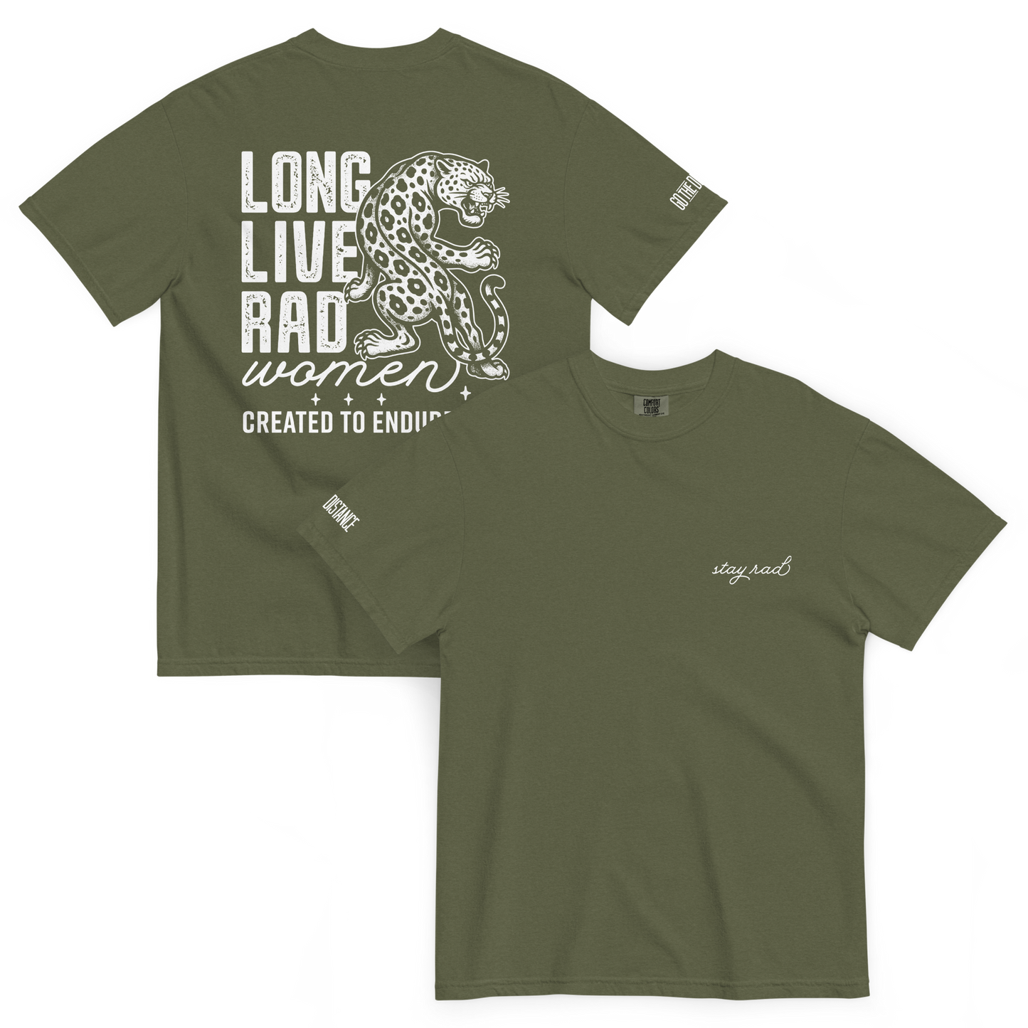 Long Live Rad Women Leapord tee hemp front & back - women who lead & endure, relaxed fit cotton