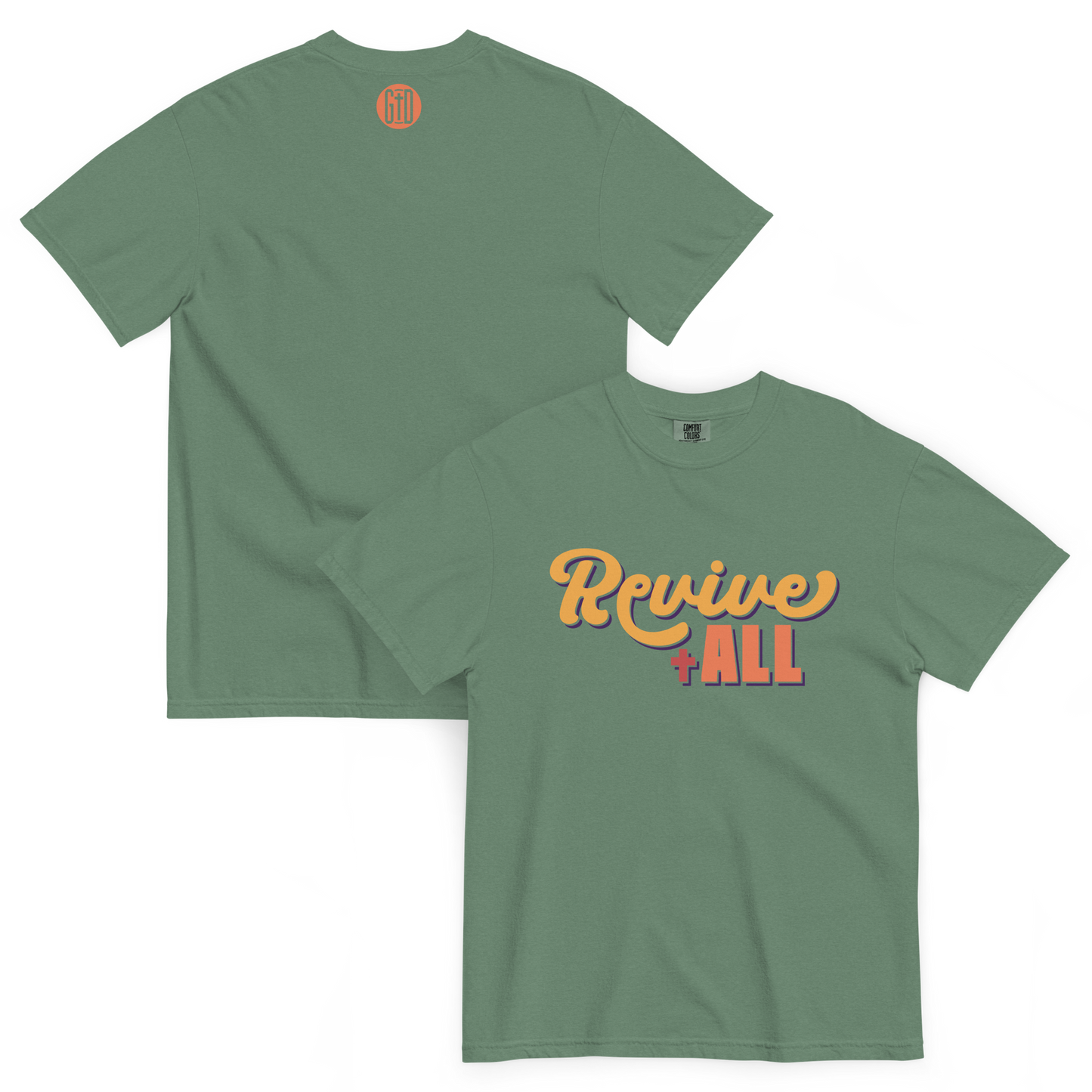 Revive All T-Shirt | Front and back view, light green color – Inspirational & Faith-Based Apparel