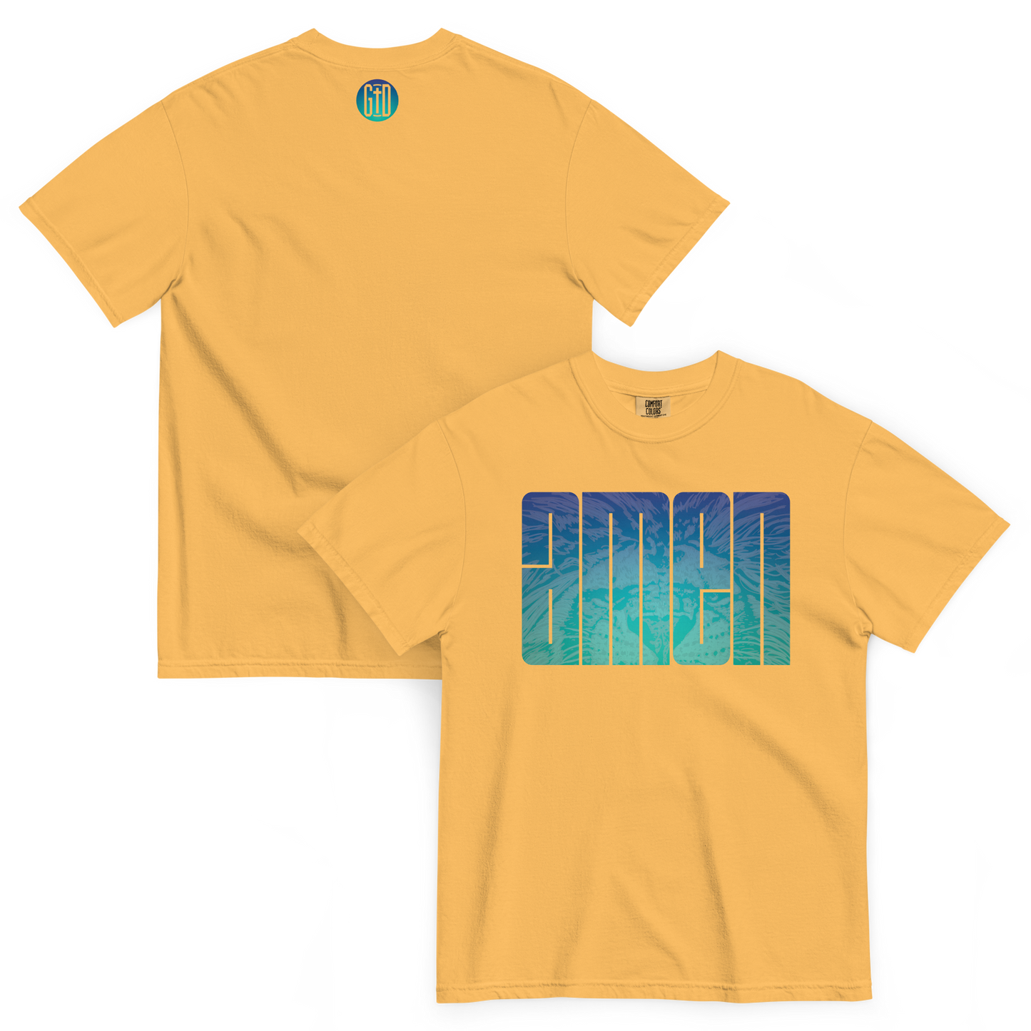 Amen T-Shirt | Front and back view, mustard yellow color – Inspirational & Faith-Based Apparel