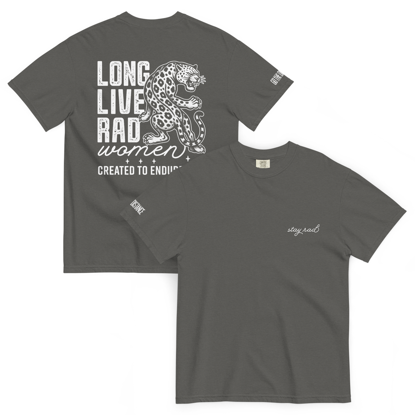 Long Live Rad Women Leapord tee pepper front & back - women who lead & endure, relaxed fit cotton