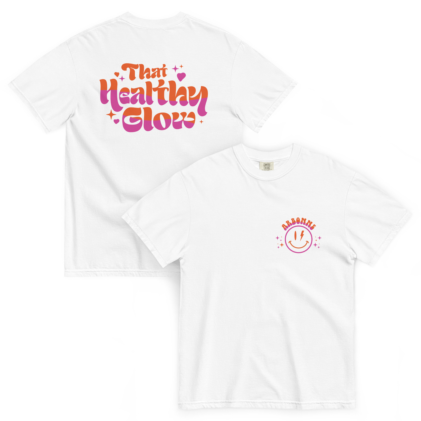 That Healthy Glow Relaxed Fit T-Shirt | Front and back view, white color – Premium Cotton Wellness Apparel