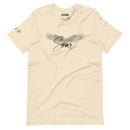 Soar Lightweight Short Sleeve T-Shirt | Front view, beige cream color – Soft Comfortable Motivational Apparel