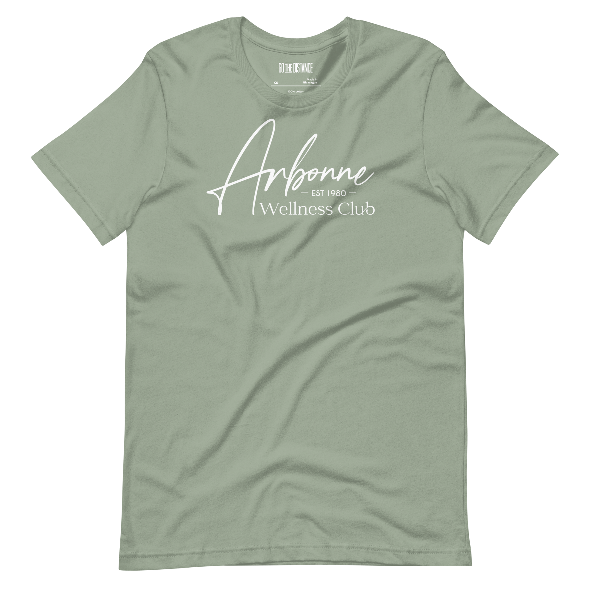 Arbonne Wellness Club T-Shirt | Front view, sage green color – Comfortable Motivational Apparel