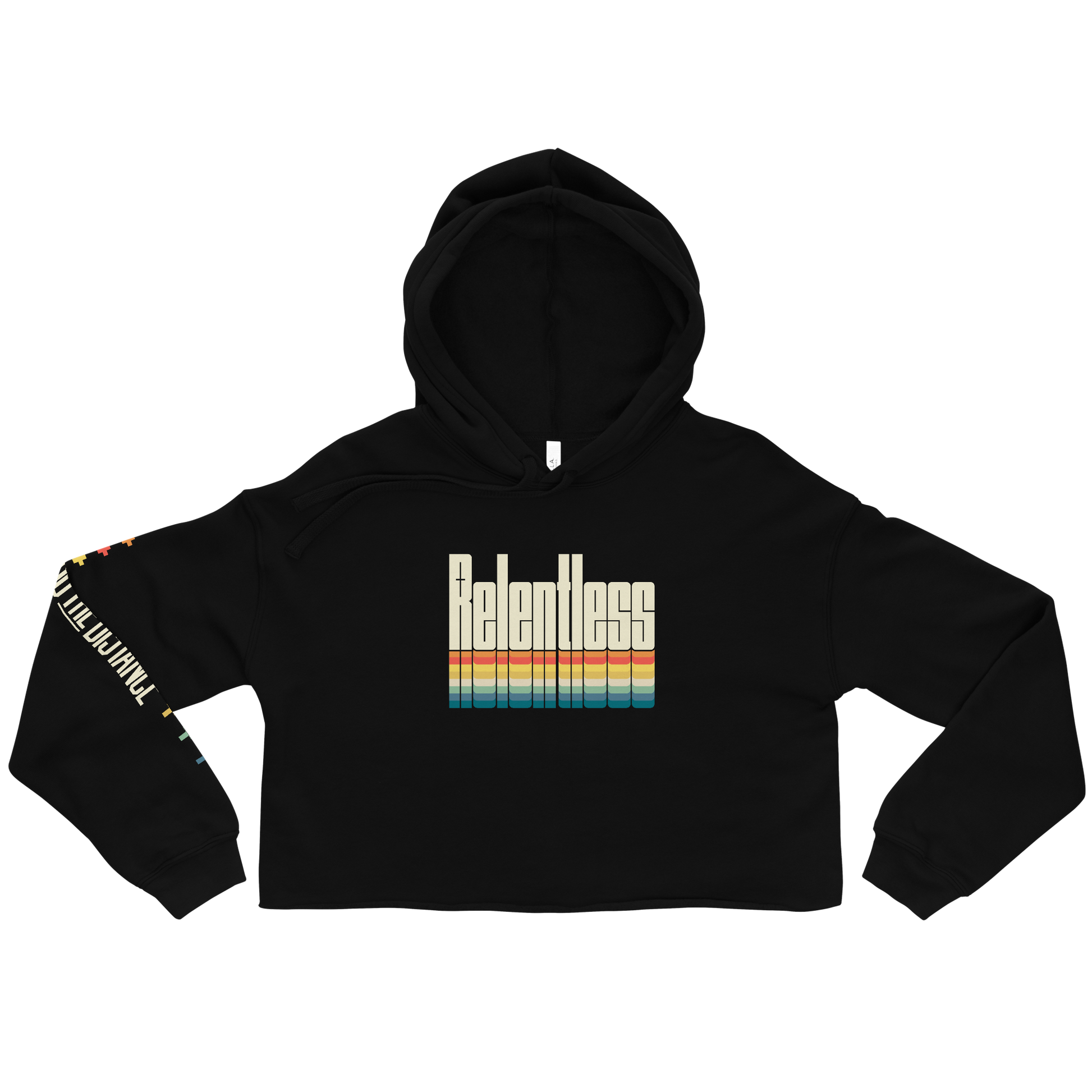 Relentless crop hoodie black - relentless compassion, soft cotton-poly blend